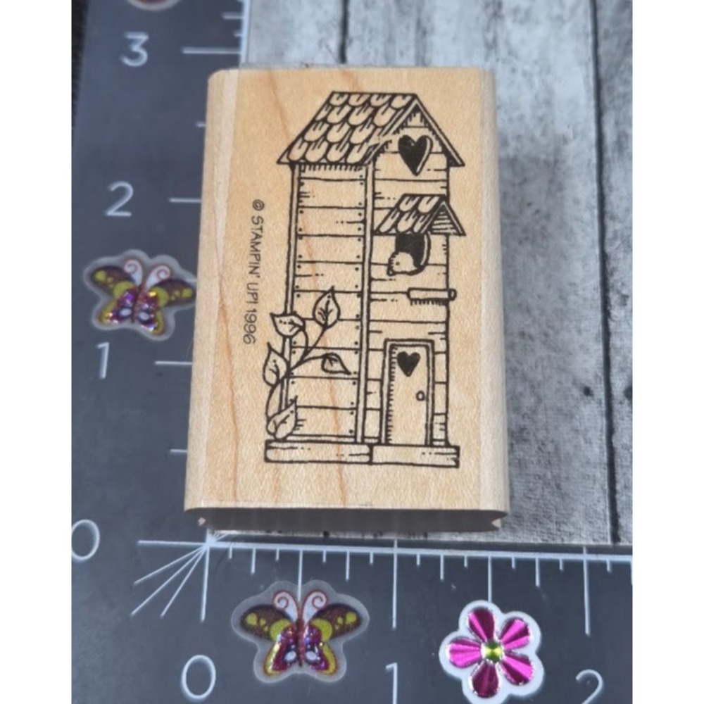 Stampin' Up! Birdhouse Leaves Heart Triple Door 1996 Rubber Stamp Wood #B115